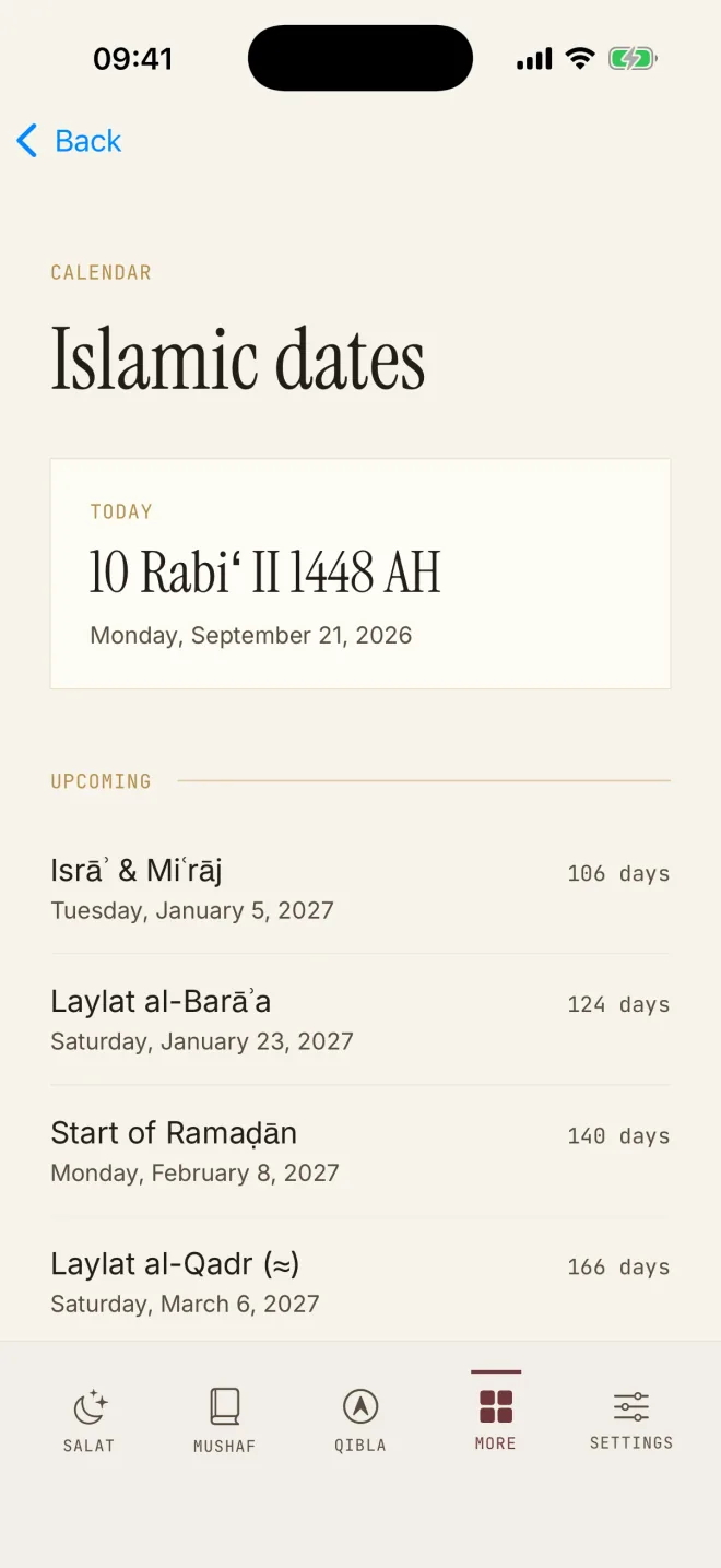 Les dates du calendrier hégirien